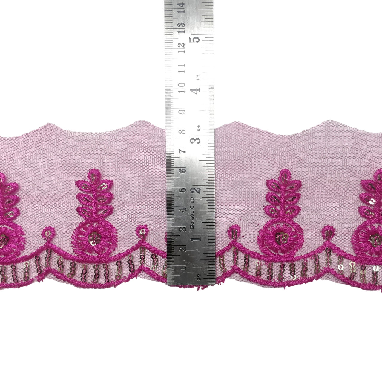 Hot Pink  Embroidered Organza Lace For Dresses Decoration Only At Woven Lace & Border Reatilers and Manufactures In Surat