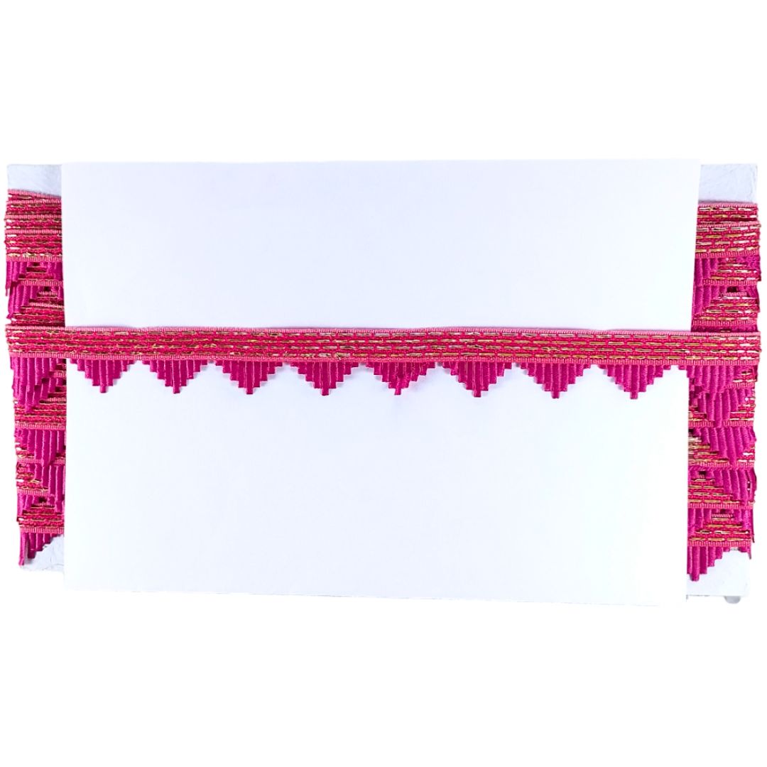 Decorative border with pink and gold pattern on a white background