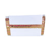 Decorative table runner with a colorful border on a white background