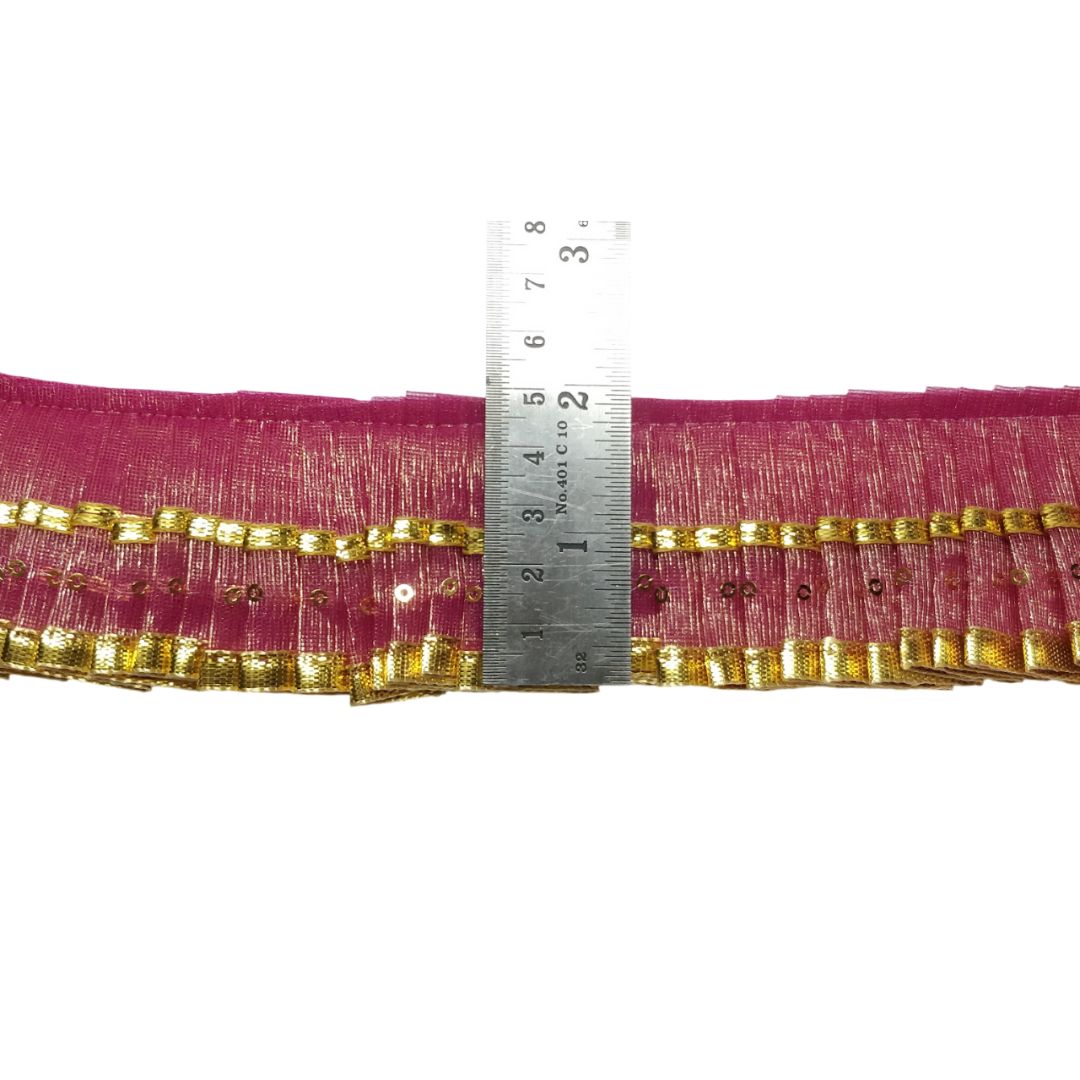 Hot Pink Golden Gota Frill Lace Border For Ghagra Only At Woven Lace & Border Reatilers and Manufactures In Surat