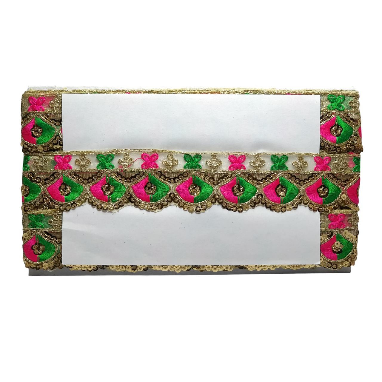 Hot Pink Green Zari Sequins Lace For Dupatta Only At Woven Lace & Border Reatilers and Manufactures In Surat
