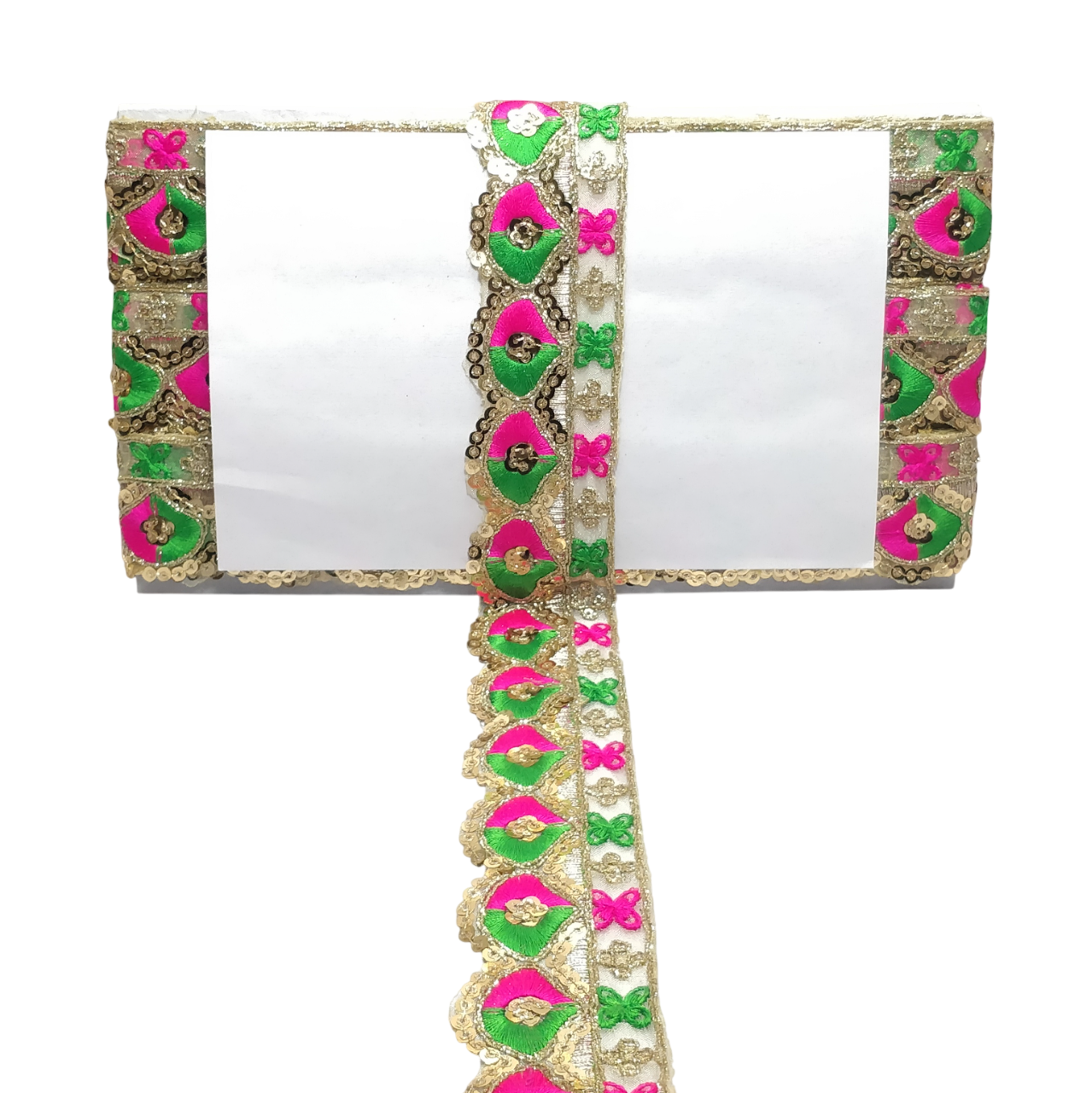 Hot Pink Green Zari Sequins Lace For Dupatta Only At Woven Lace & Border Reatilers and Manufactures In Surat