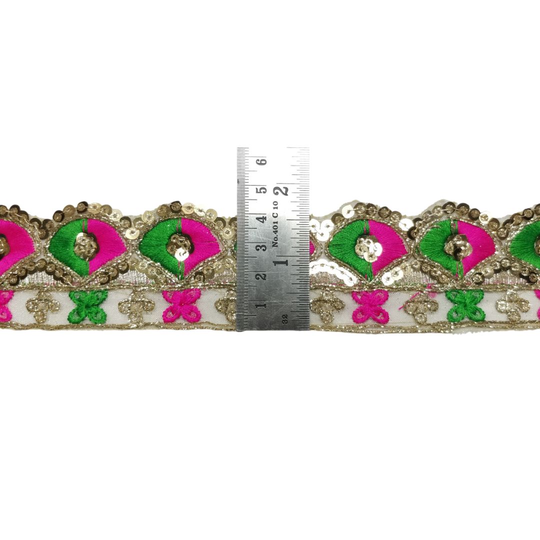 Hot Pink Green Zari Sequins Lace For Dupatta Only At Woven Lace & Border Reatilers and Manufactures In Surat
