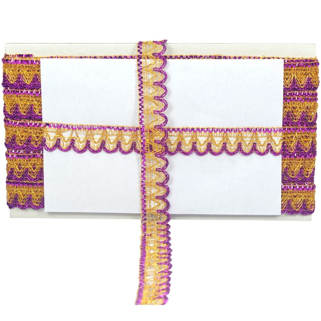 Decorative purple and gold border on a white background