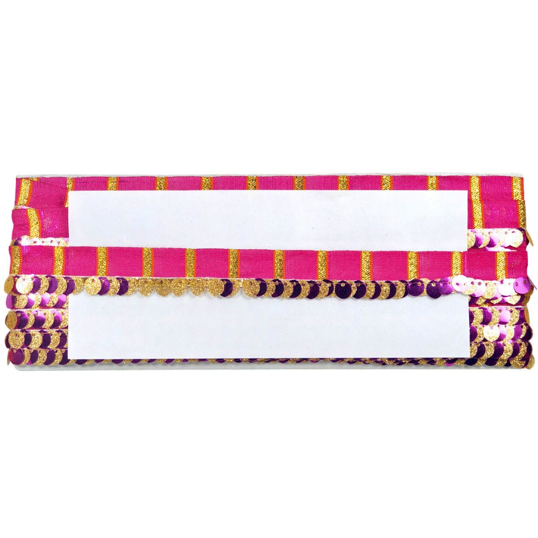 Decorative pink and gold border with purple accents on a white background