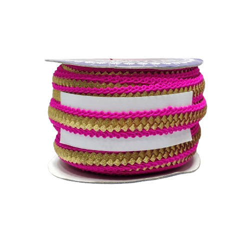 Hot Pink With Golden Sequins Lace For Fashion Accessories and Saree Dress Only At Woven Lace & Border Reatilers and Manufactures In Surat
