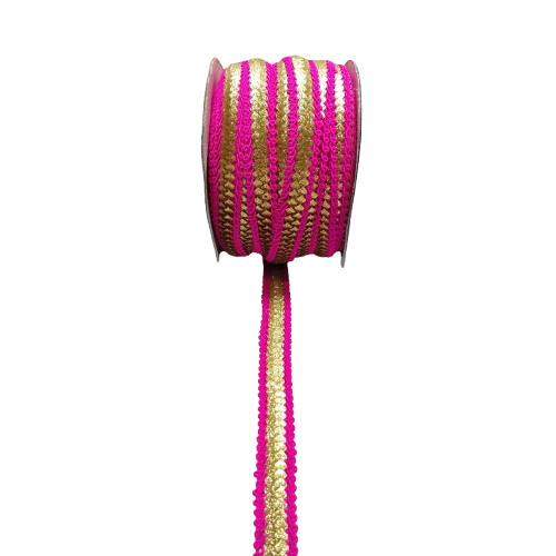 Hot Pink With Golden Sequins Lace For Fashion Accessories and Saree Dress Only At Woven Lace & Border Reatilers and Manufactures In Surat