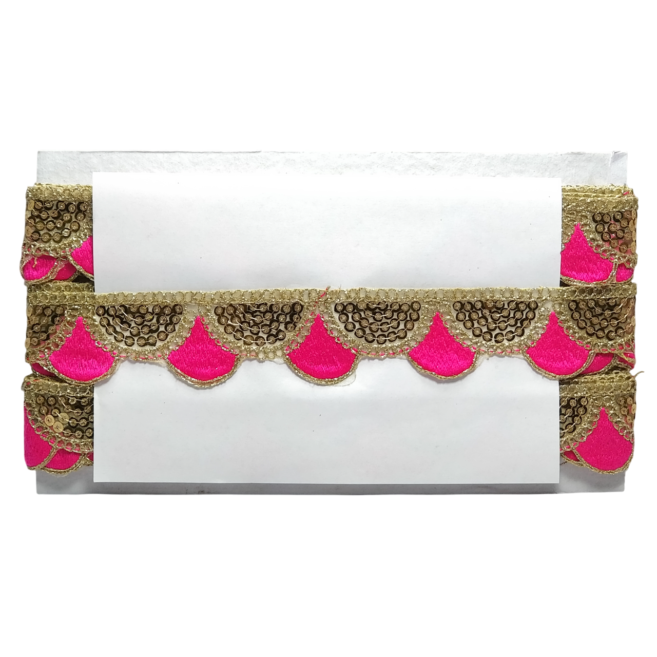 Hot Pink With Golden Sequins Embroidery Lace For Dupatta Saree And Dress Decoration Only At Woven Lace & Border Reatilers and Manufactures In Surat