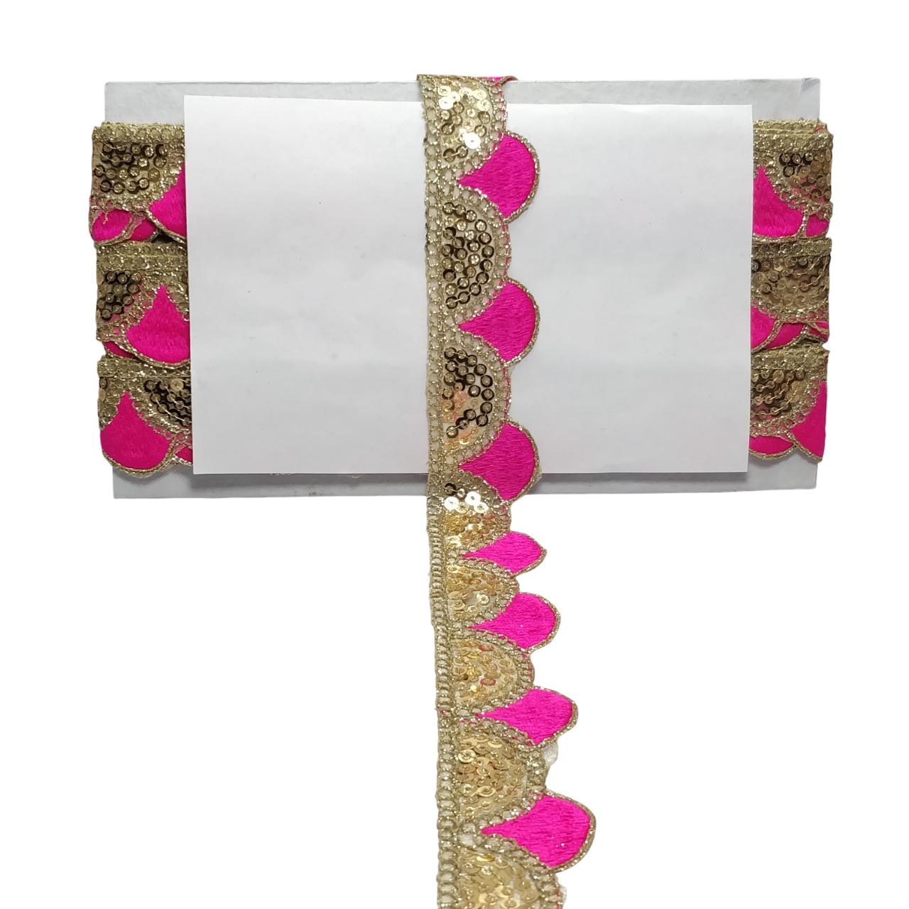Hot Pink With Golden Sequins Embroidery Lace For Dupatta Saree And Dress Decoration Only At Woven Lace & Border Reatilers and Manufactures In Surat