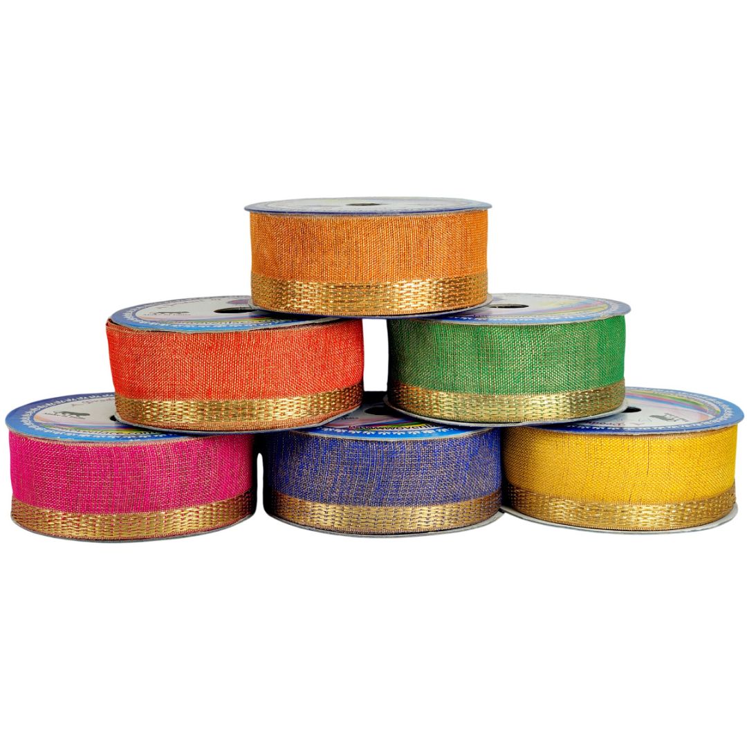 Stack of colorful ribbons on a white background
