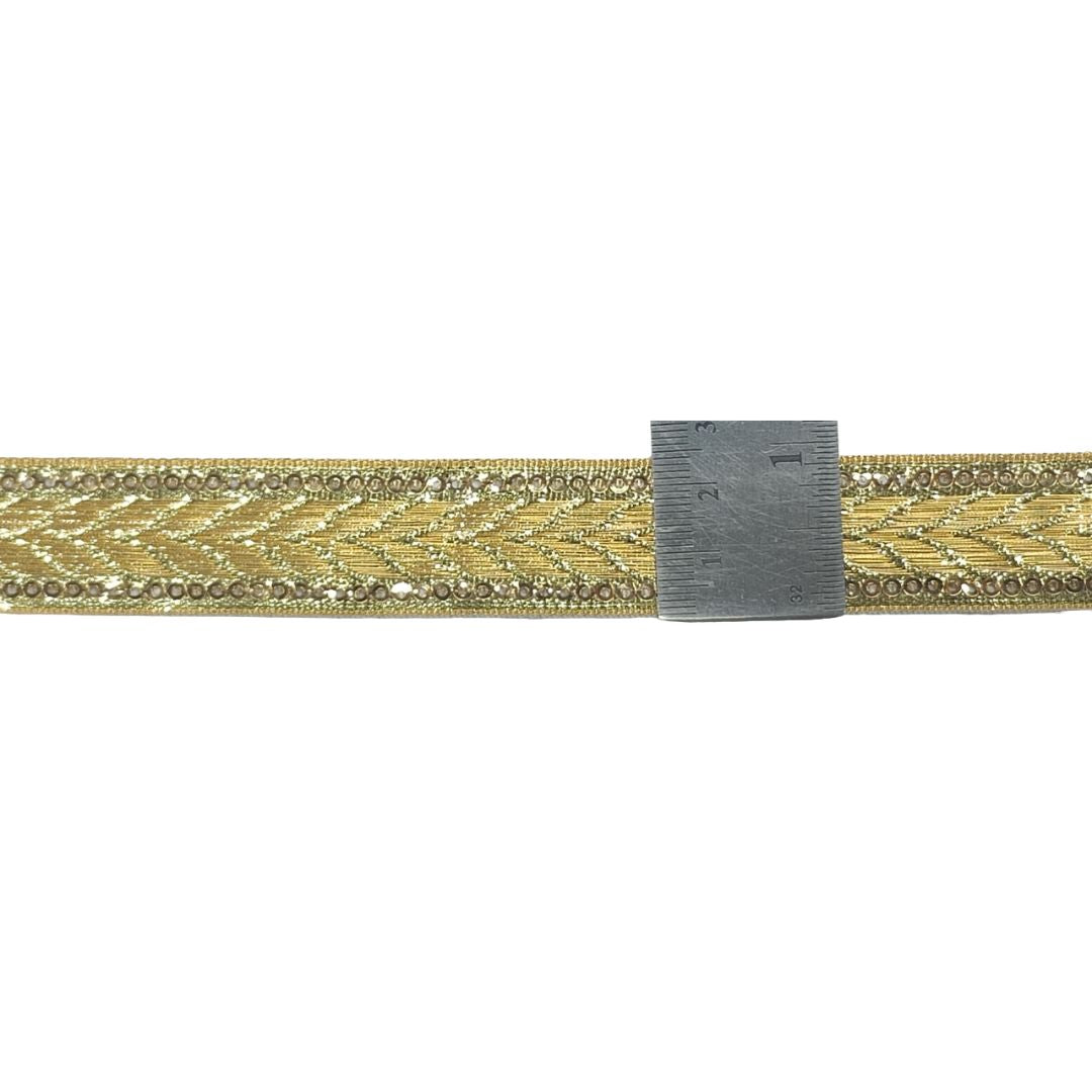 Gold woven belt with a metal buckle on a white background