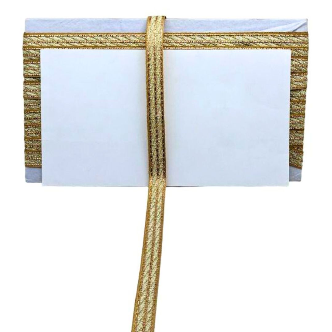 White card with gold ribbon on a white background