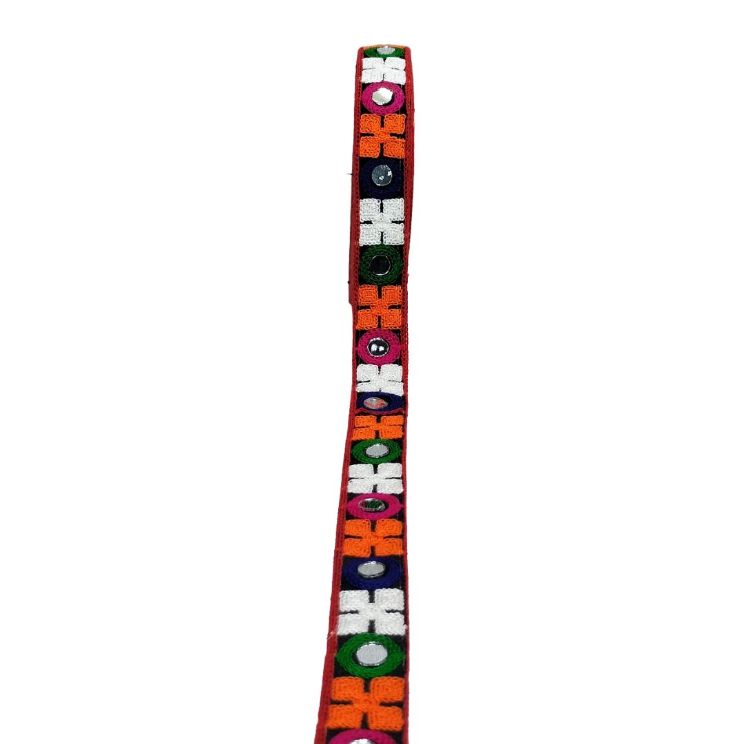 Colorful beaded bracelet with a pattern on a white background