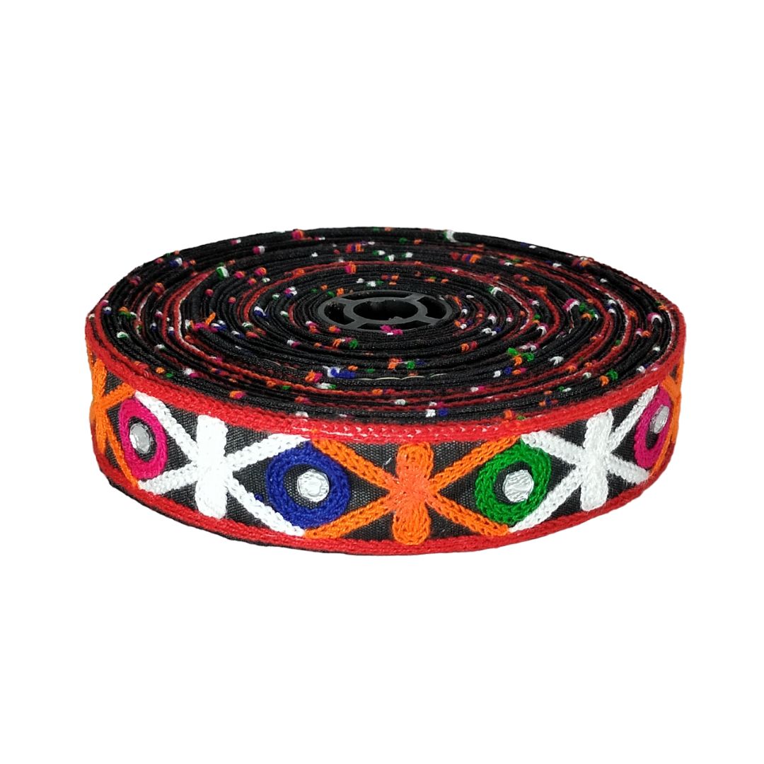 Decorative belt with colorful patterns on a white background