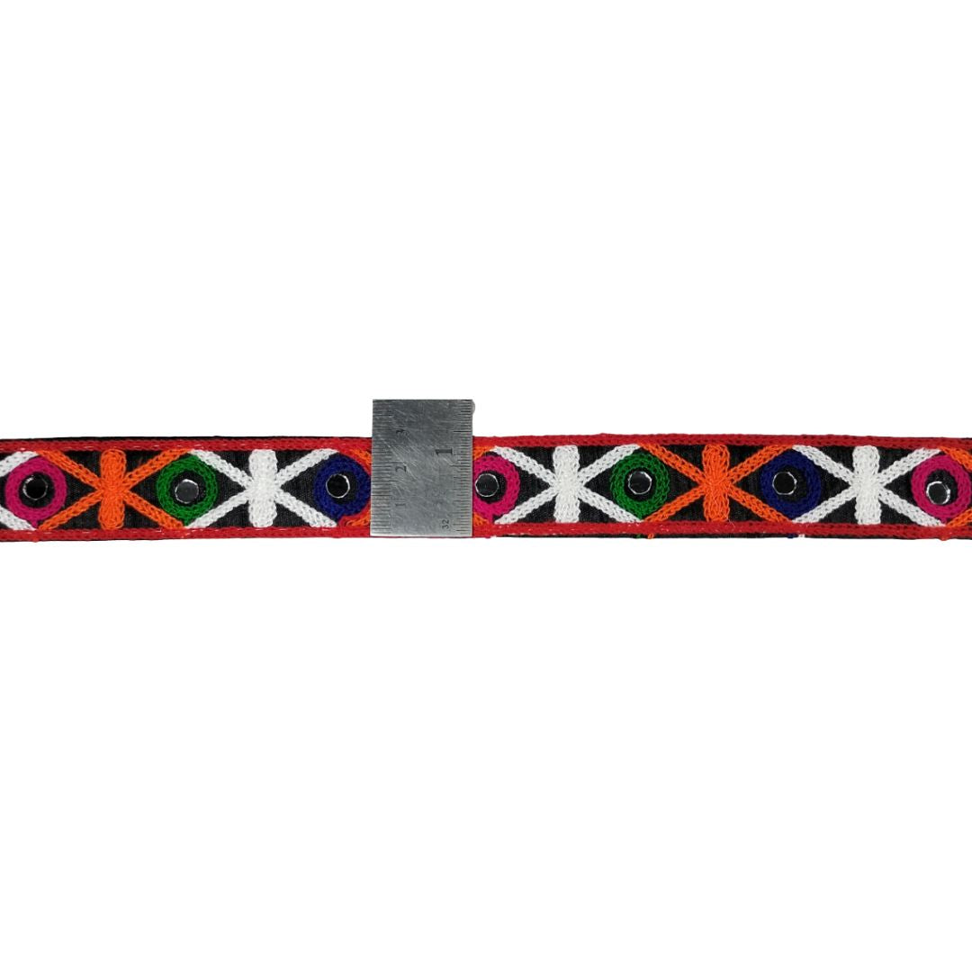 Colorful belt with geometric pattern on a white background
