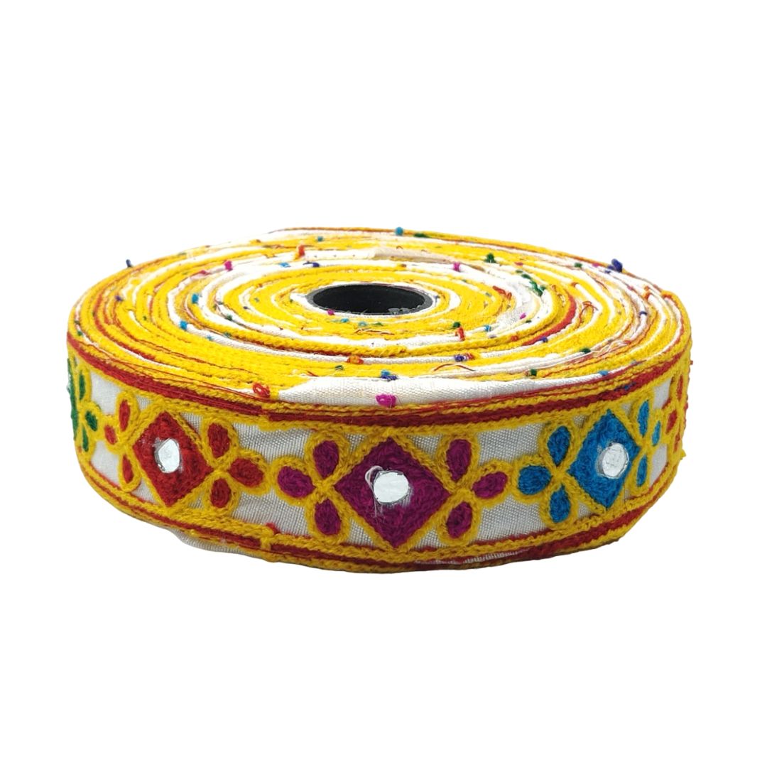 Decorative ribbon with colorful patterns on a white background