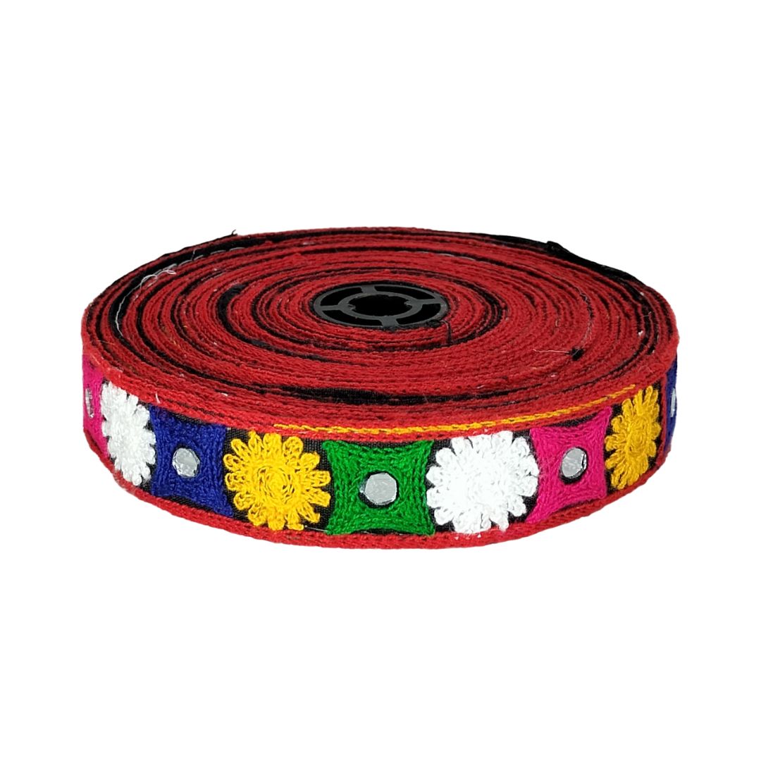 Decorative belt with colorful patterns on a white background