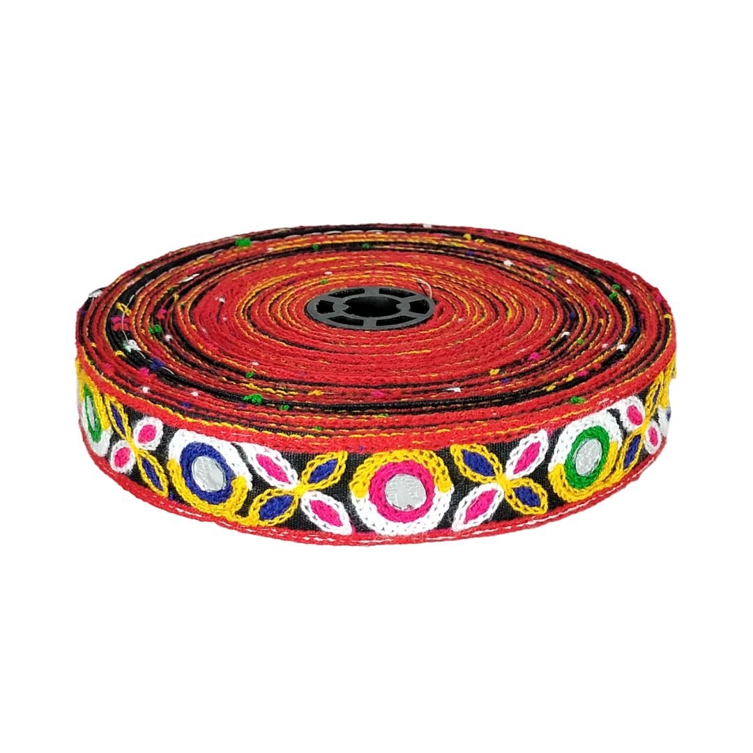 Decorative ribbon with colorful patterns on a white background