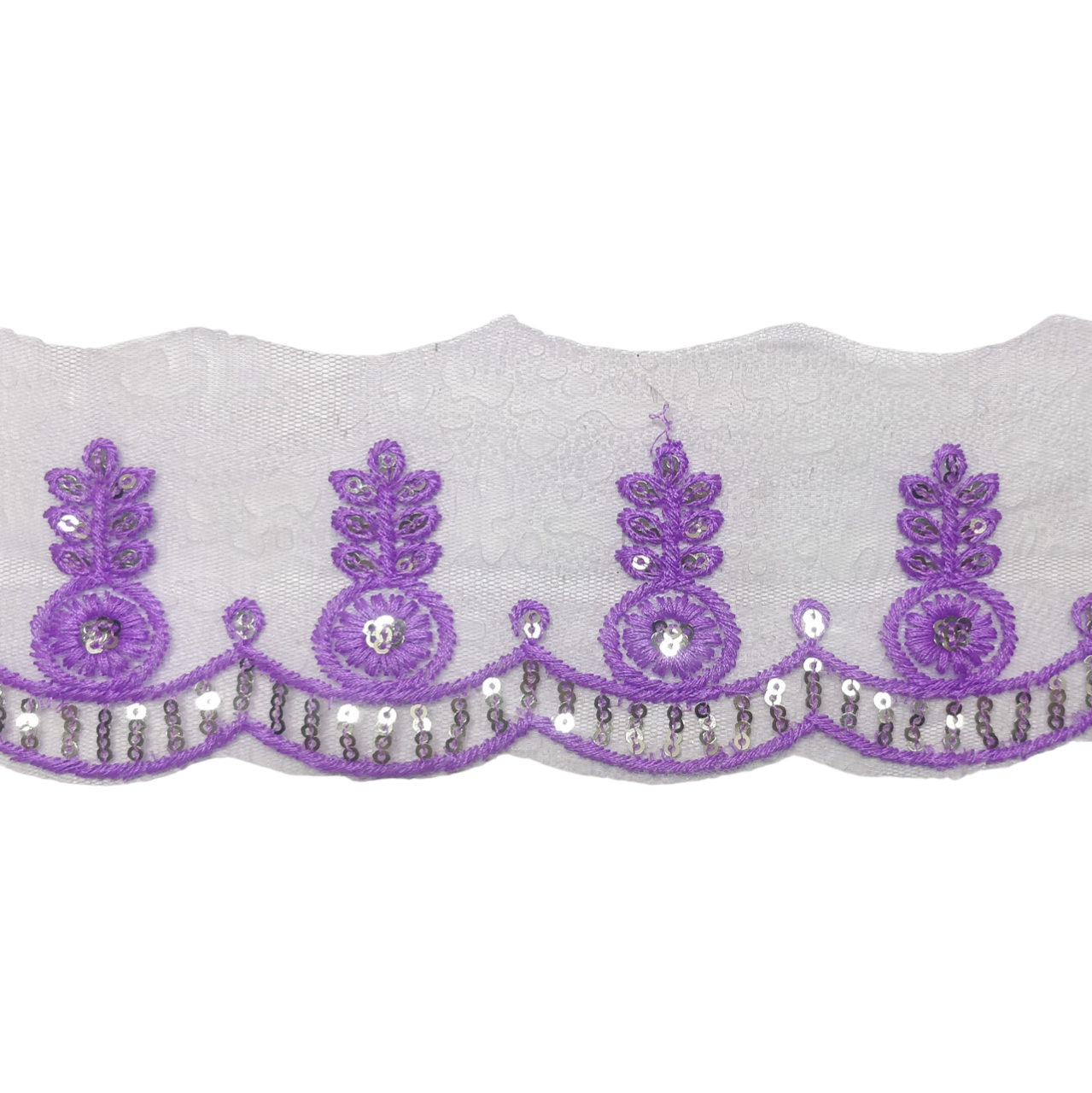 Lavender Embroidered Organza Lace For Dresses Decoration Only At Woven Lace & Border Reatilers and Manufactures In Surat