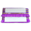 Purple clutch with gold embellishments on a white background