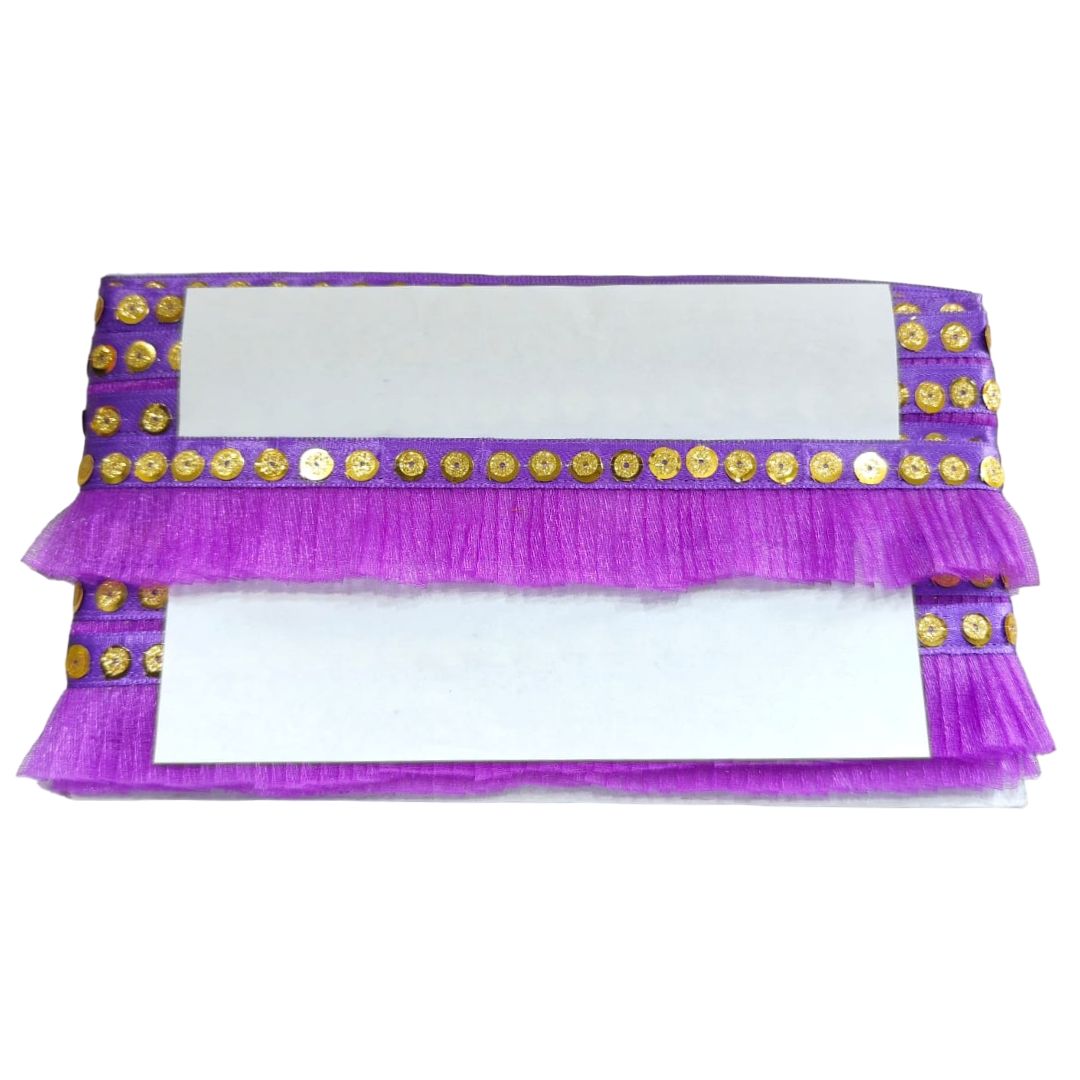 Purple clutch with gold embellishments on a white background