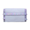 Purple ruffled clutch bag on a white background