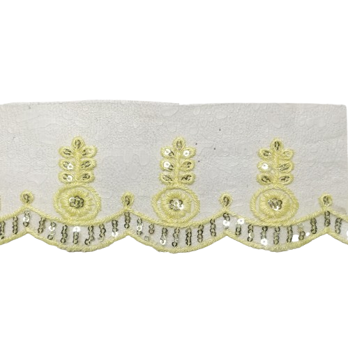 Lemon Embroidered Organza Lace For Dresses Decoration Only At Woven Lace & Border Reatilers and Manufactures In Surat