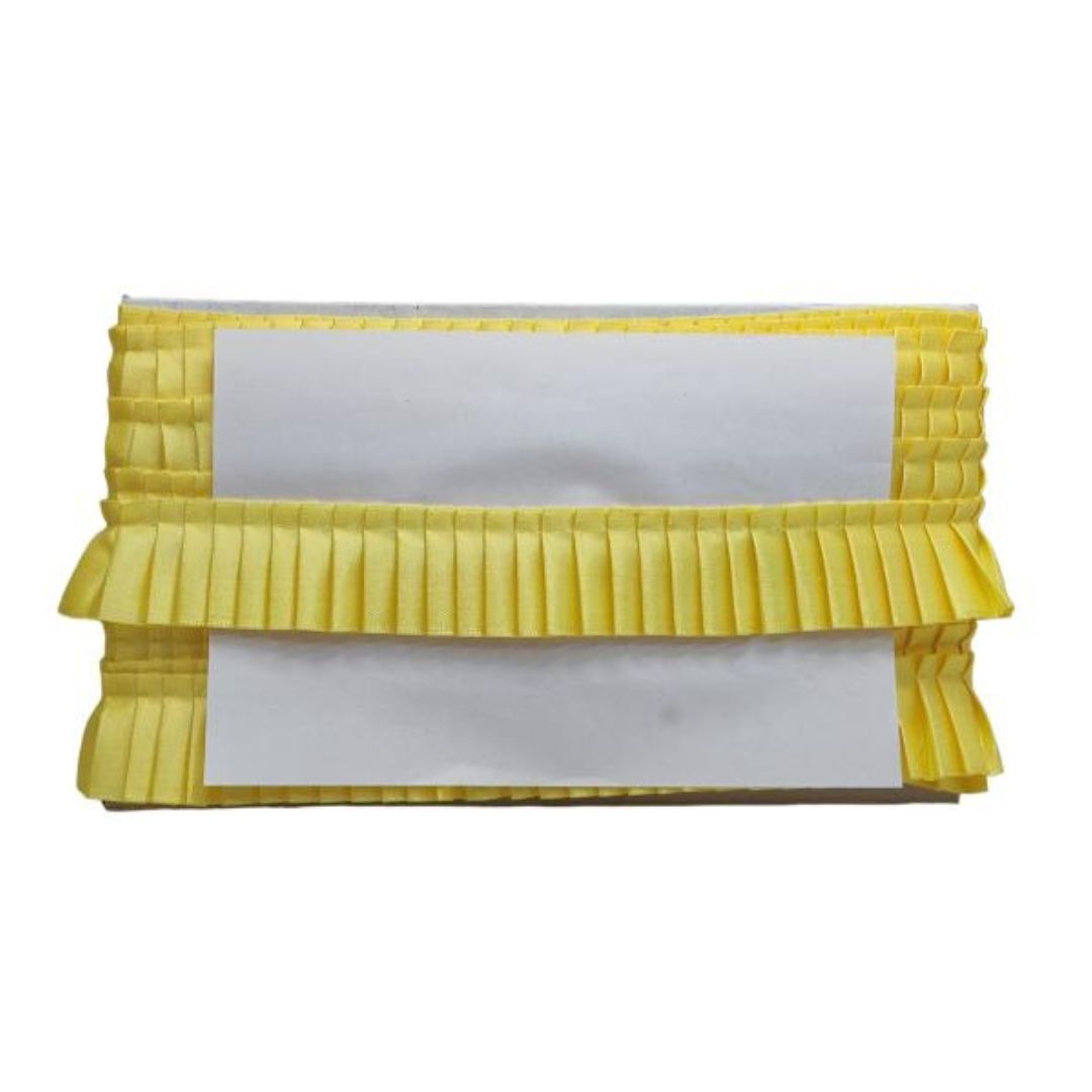 Yellow pleated clutch bag on a white background