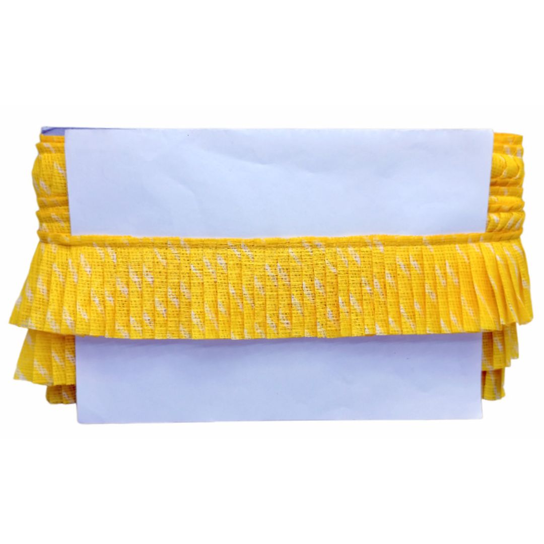 Yellow and white clutch bag on a white background
