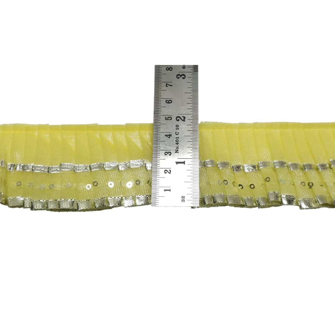 Lemon Silver Gota Frill Lace Border For Ghagra Only At Woven Lace & Border Reatilers and Manufactures In Surat