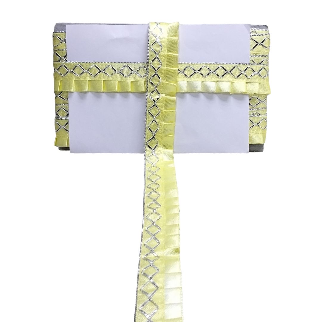 White sash with yellow decorative elements on a white background