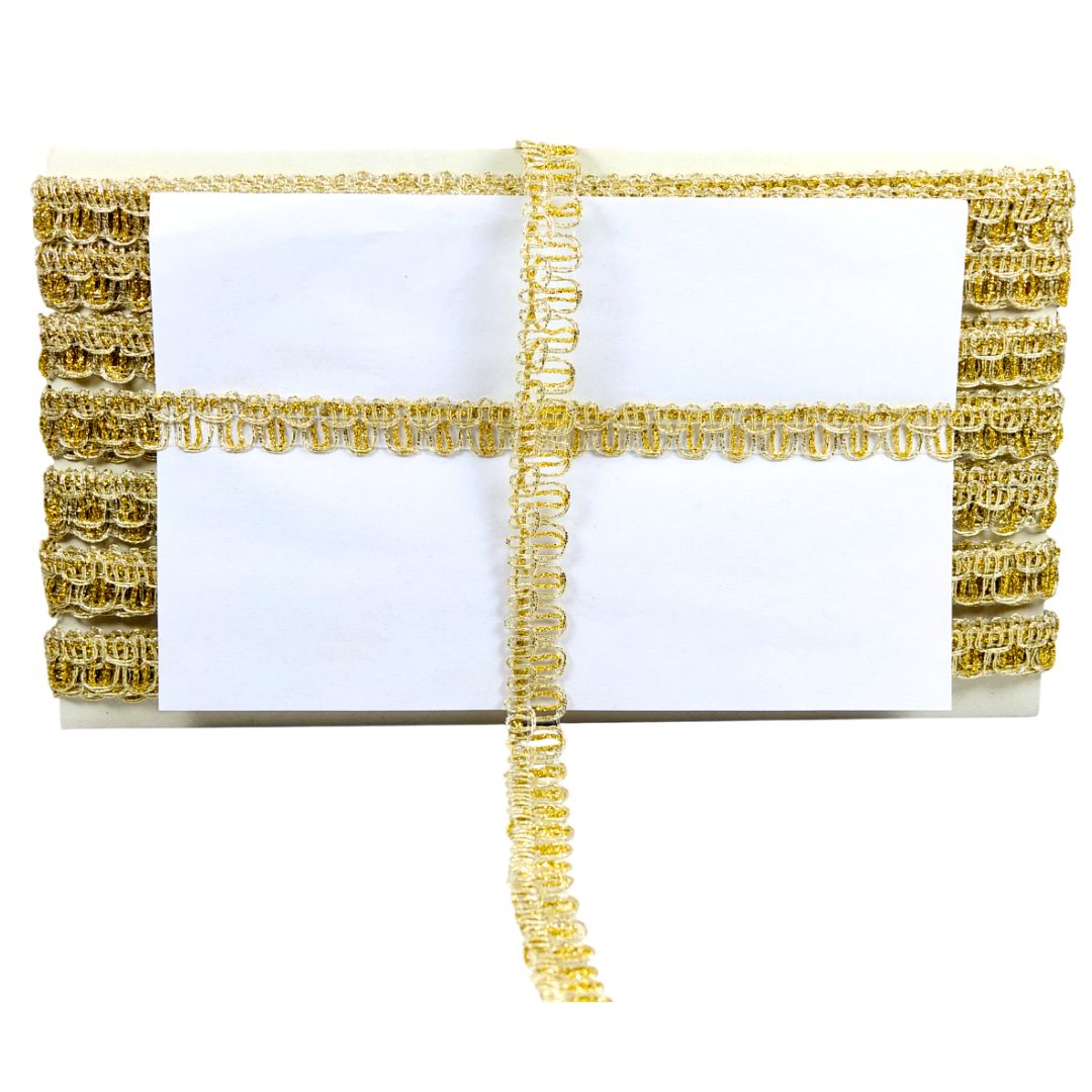 Gold clutch with white interior on a white background
