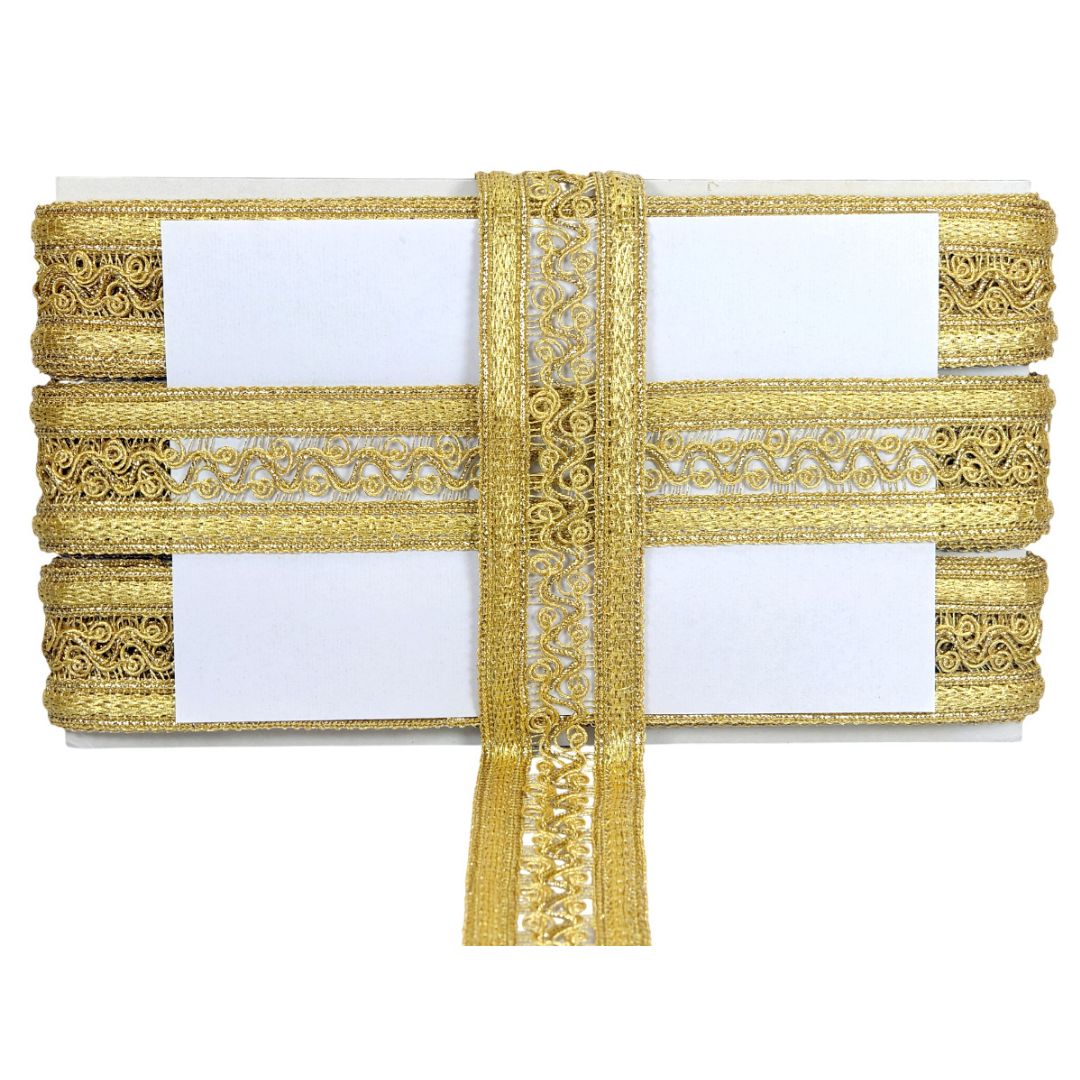 Gold lace trim on a white background