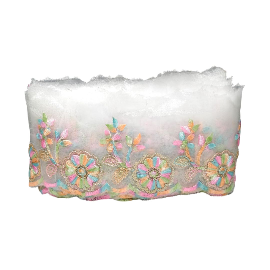 Light Multy Embroidered Organza Lace Border For Gowns Decoration Only At Woven Lace & Border Reatilers and Manufactures In Surat