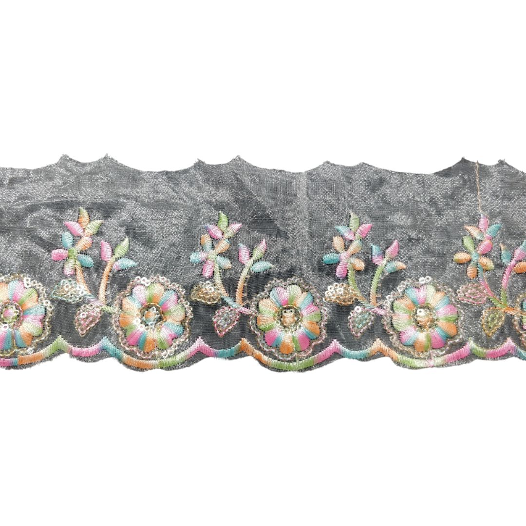 Light Multy Embroidered Organza Lace Border For Gowns Decoration Only At Woven Lace & Border Reatilers and Manufactures In Surat