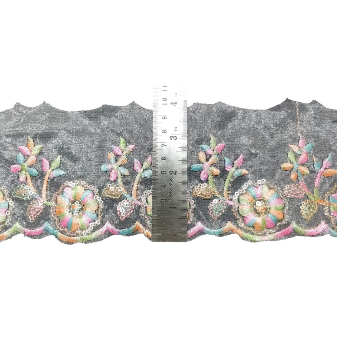Light Multy Embroidered Organza Lace Border For Gowns Decoration Only At Woven Lace & Border Reatilers and Manufactures In Surat