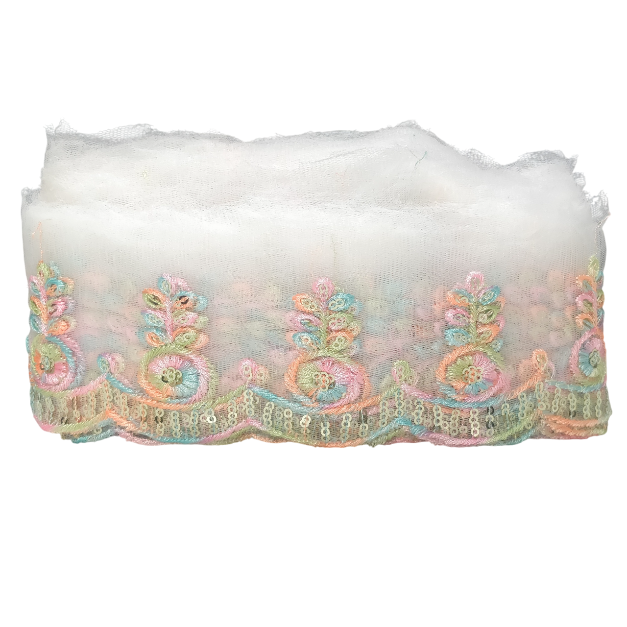 Light Multy  Embroidered Organza Lace For Dresses Decoration Only At Woven Lace & Border Reatilers and Manufactures In Surat