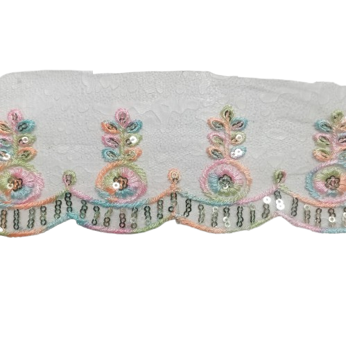 Light Multy Embroidered Organza Lace For Dresses Decoration Only At Woven Lace & Border Reatilers and Manufactures In Surat