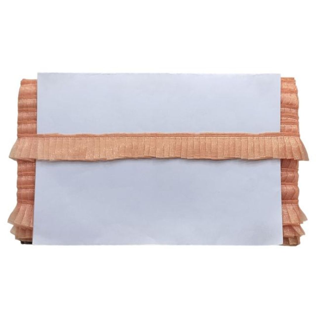Clutch bag with ruffled design on a white background