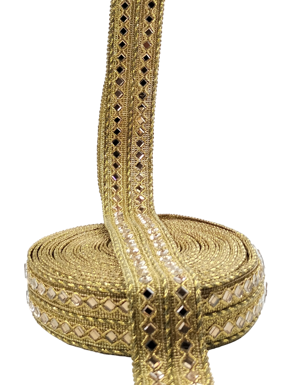 Gold braided ribbon on a white background