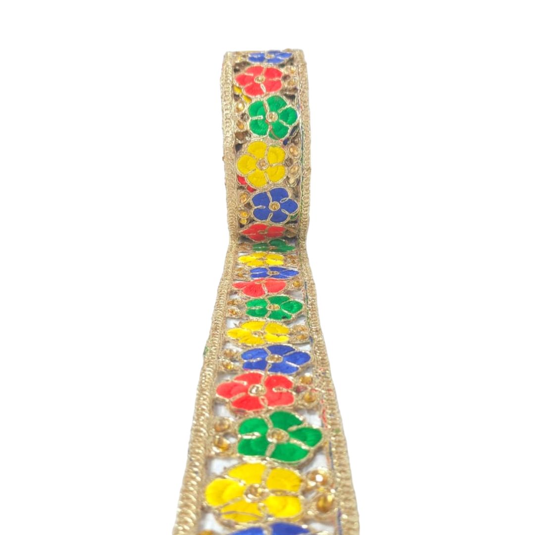 Decorative ribbon with colorful flowers on a white background