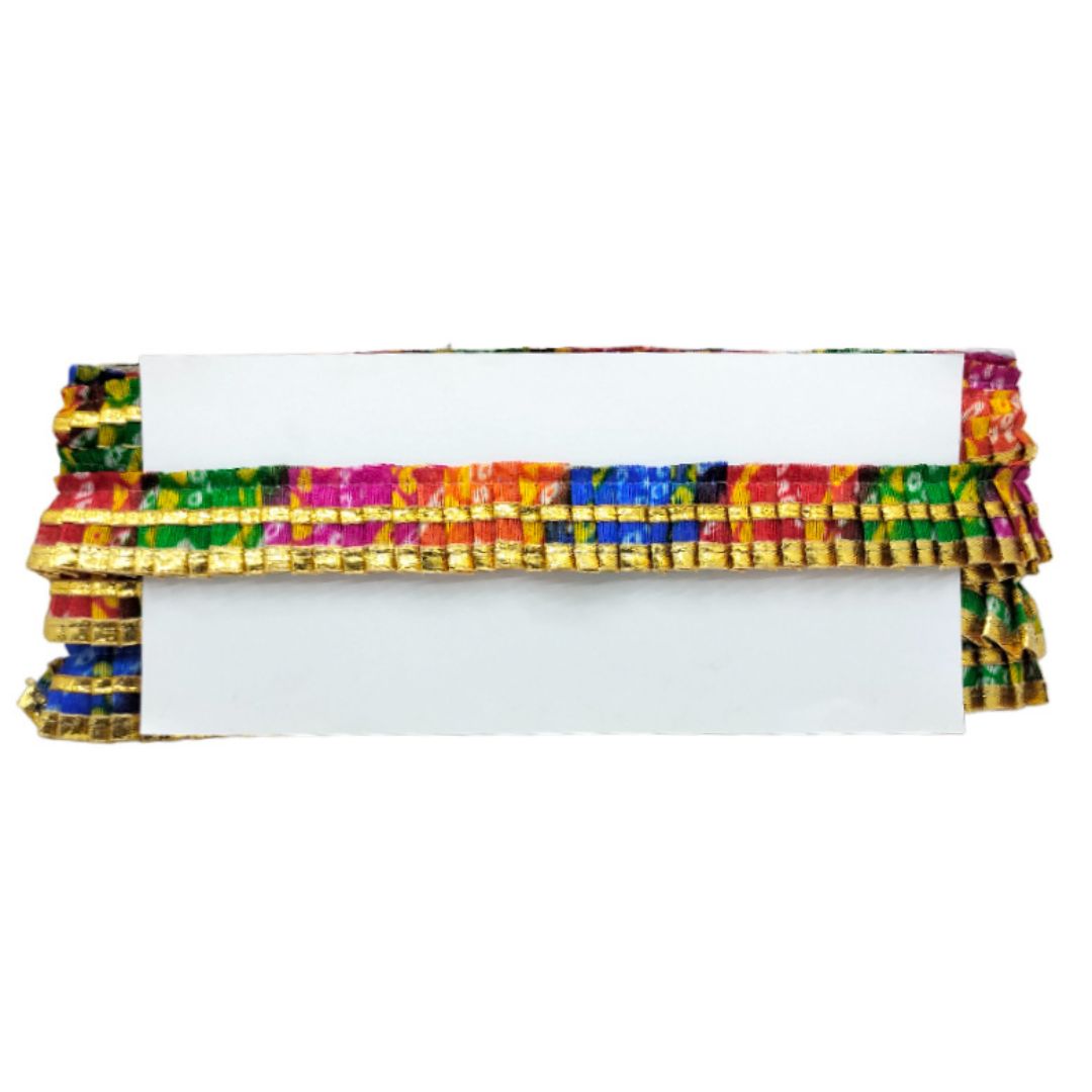 Colorful clutch with ruffled edge on a white background
