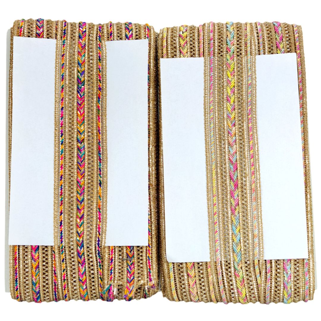 Three woven paper holders with colorful accents on a white background