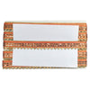 Decorative clutch with orange and gold trim on a white background