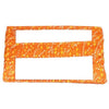 Orange fabric patch with yellow floral pattern on a white background