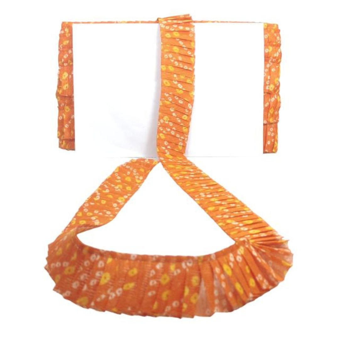 Orange floral-patterned bikini top on a white background