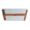 White pouch with orange and blue patterned strap on a white background