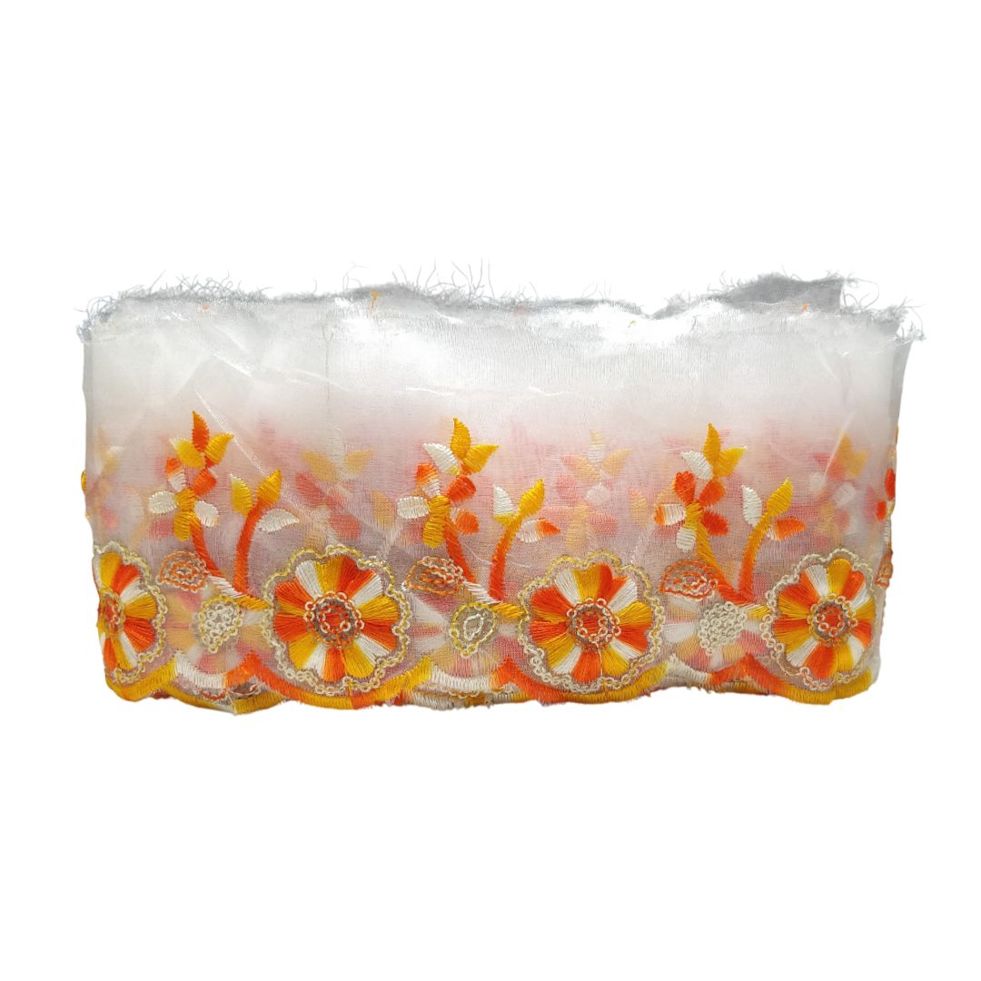 Orange Embroidered Organza Lace Border For Gowns Decoration Only At Woven Lace & Border Reatilers and Manufactures In Surat