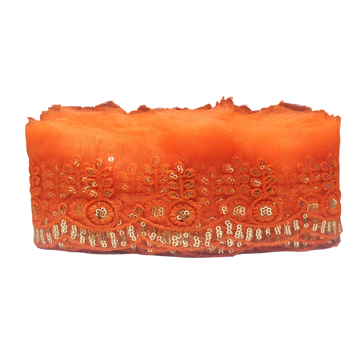 Orange Embroidered Organza Lace For Dresses Decoration Only At Woven Lace & Border Reatilers and Manufactures In Surat