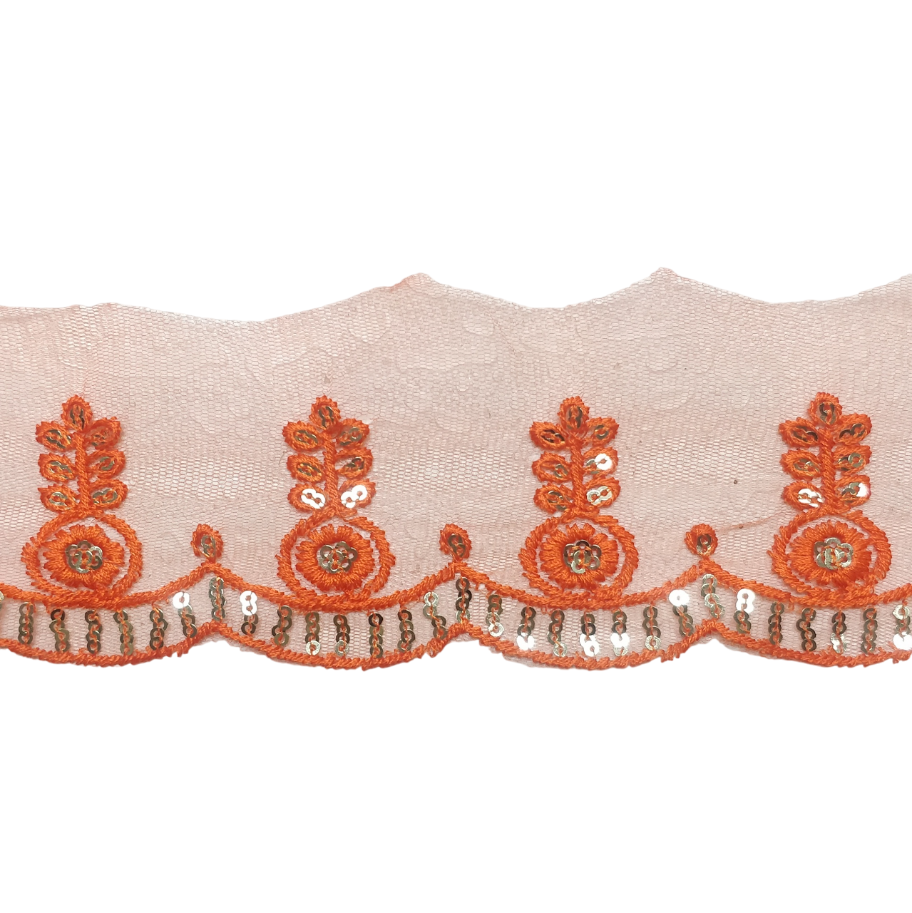 Orange Embroidered Organza Lace For Dresses Decoration Only At Woven Lace & Border Reatilers and Manufactures In Surat
